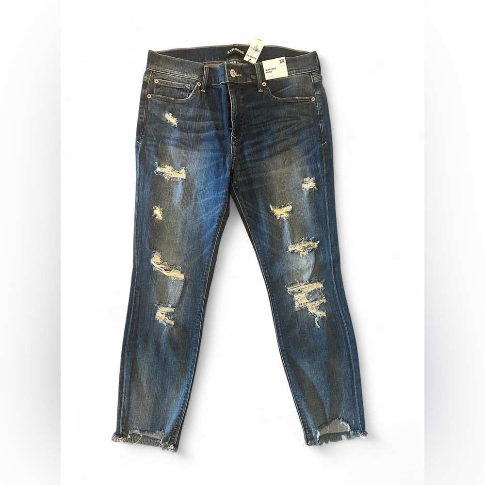 Express Distressed Ankle Jeans in Dark Blue